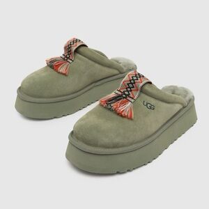 UGG Green Suede Slippers with Patterned Strap